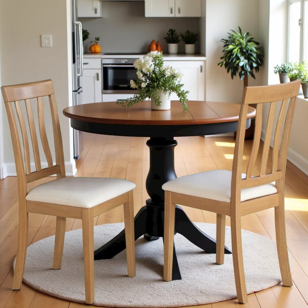 Elegant Dining Chairs – Faux Leather Seat & Solid Wood, Set of 2. Picture 3