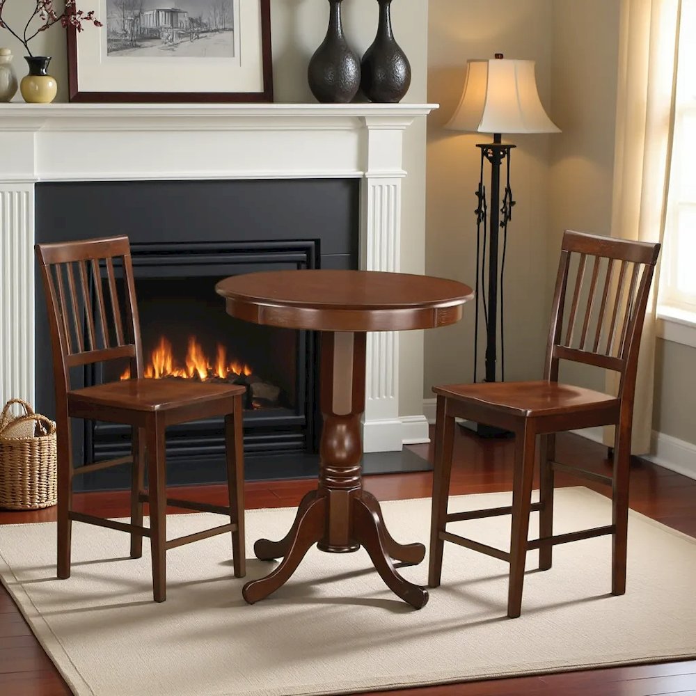 Solid Wood 3 Piece High Top Table Set with Two Counter Height Chairs. Picture 2