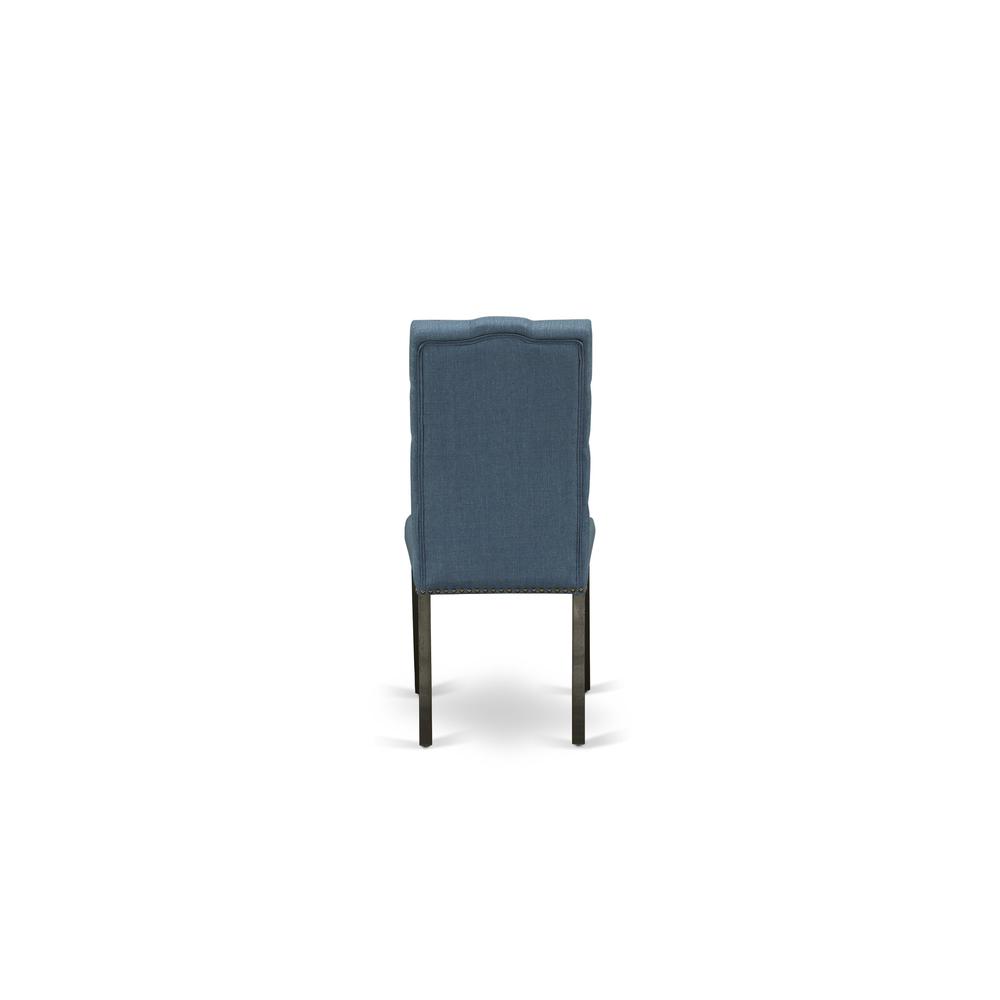 7-piece kitchen table set with Chair’s Legs and Mineral Blue Linen Fabric. Picture 16