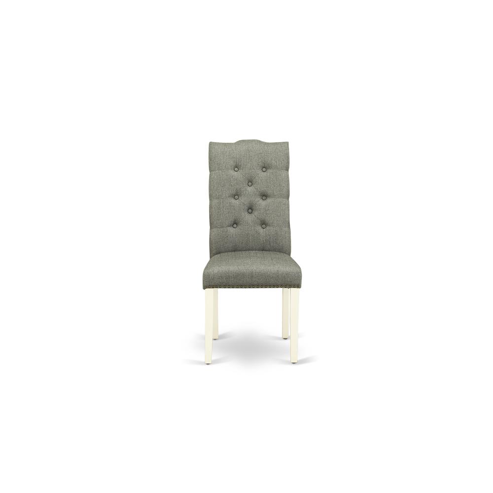 AMEL3-LWH-07 3 Piece Dining Set - 1 Round Pedestal Table and 2 Smoke Dining Room Chairs - Linen White Finish. Picture 5