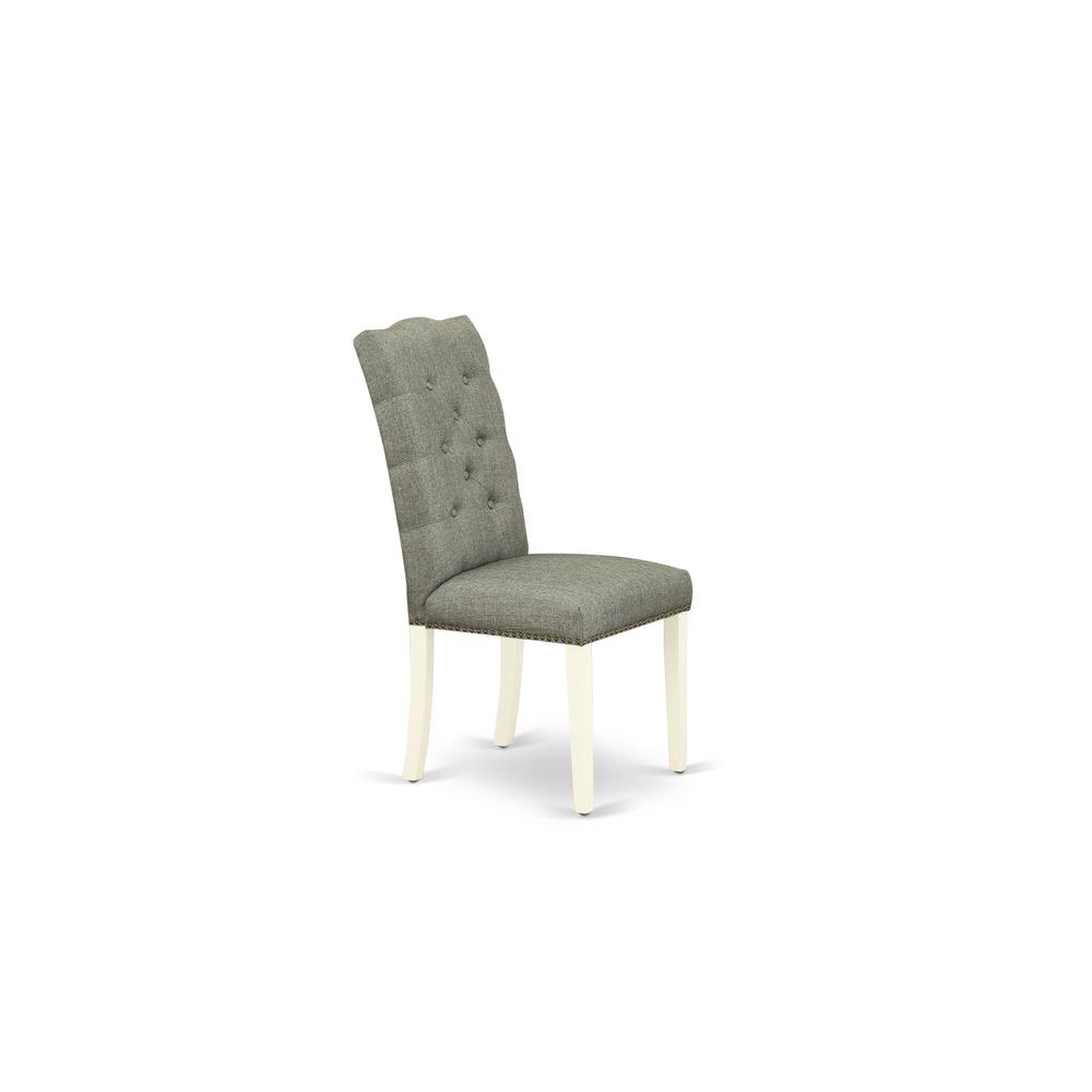 AMEL3-LWH-07 3 Piece Dining Set - 1 Round Pedestal Table and 2 Smoke Dining Room Chairs - Linen White Finish. Picture 6