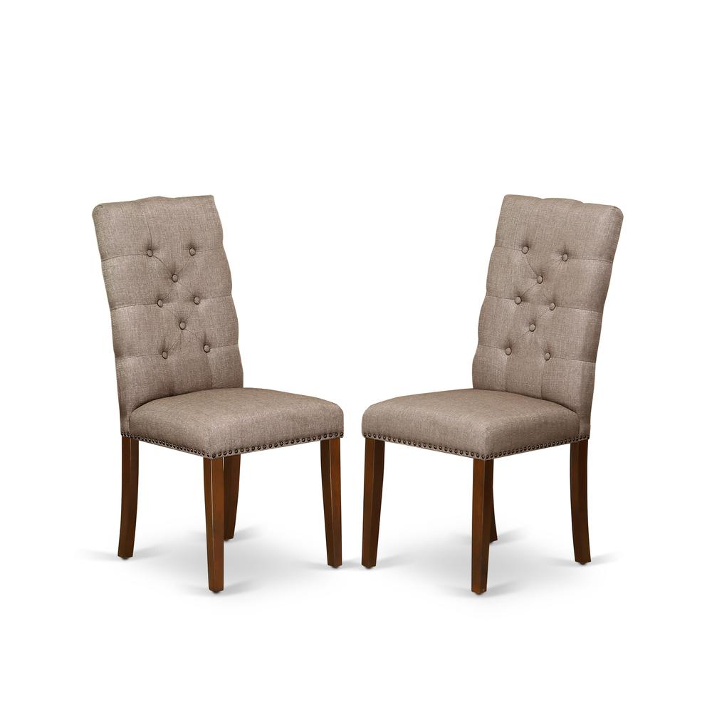 AMEL3-MAH-16 3 Piece Dining Table Set - 1 Dinner Table and 2 Dark Khaki Upholstered Chairs - Mahogany Finish. Picture 4
