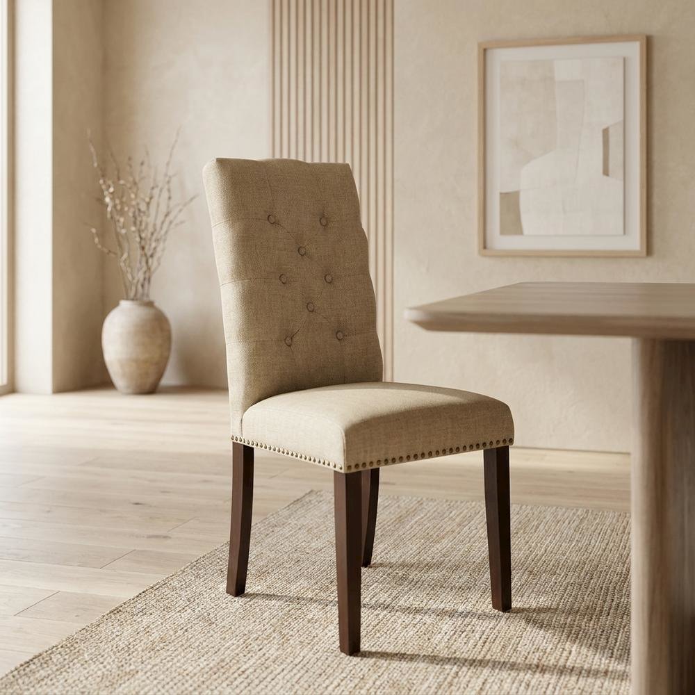 Fabric-Upholstered Parsons Dining Chair with Mahogany Legs for Dining Room, Set of 2. Picture 4