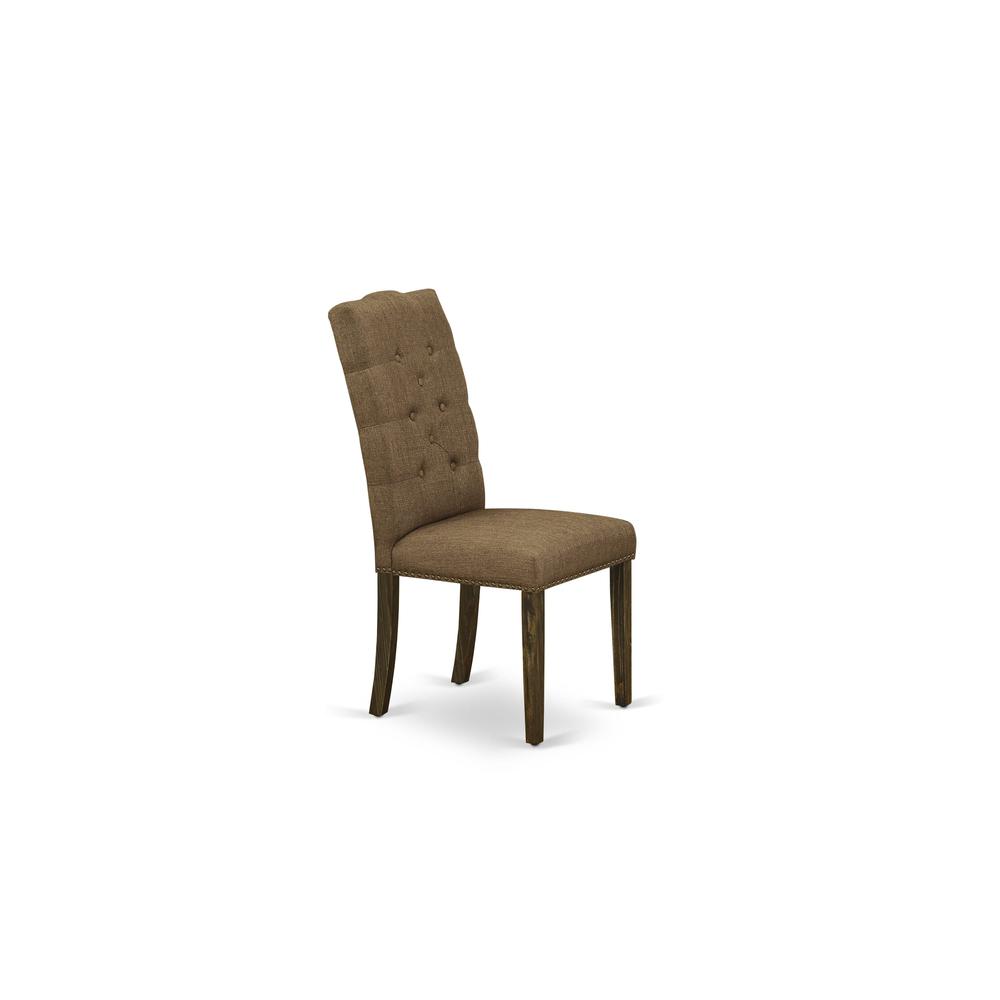 5- pc dining table set with Chair’s Legs and Brown Beige Linen Fabric. Picture 13