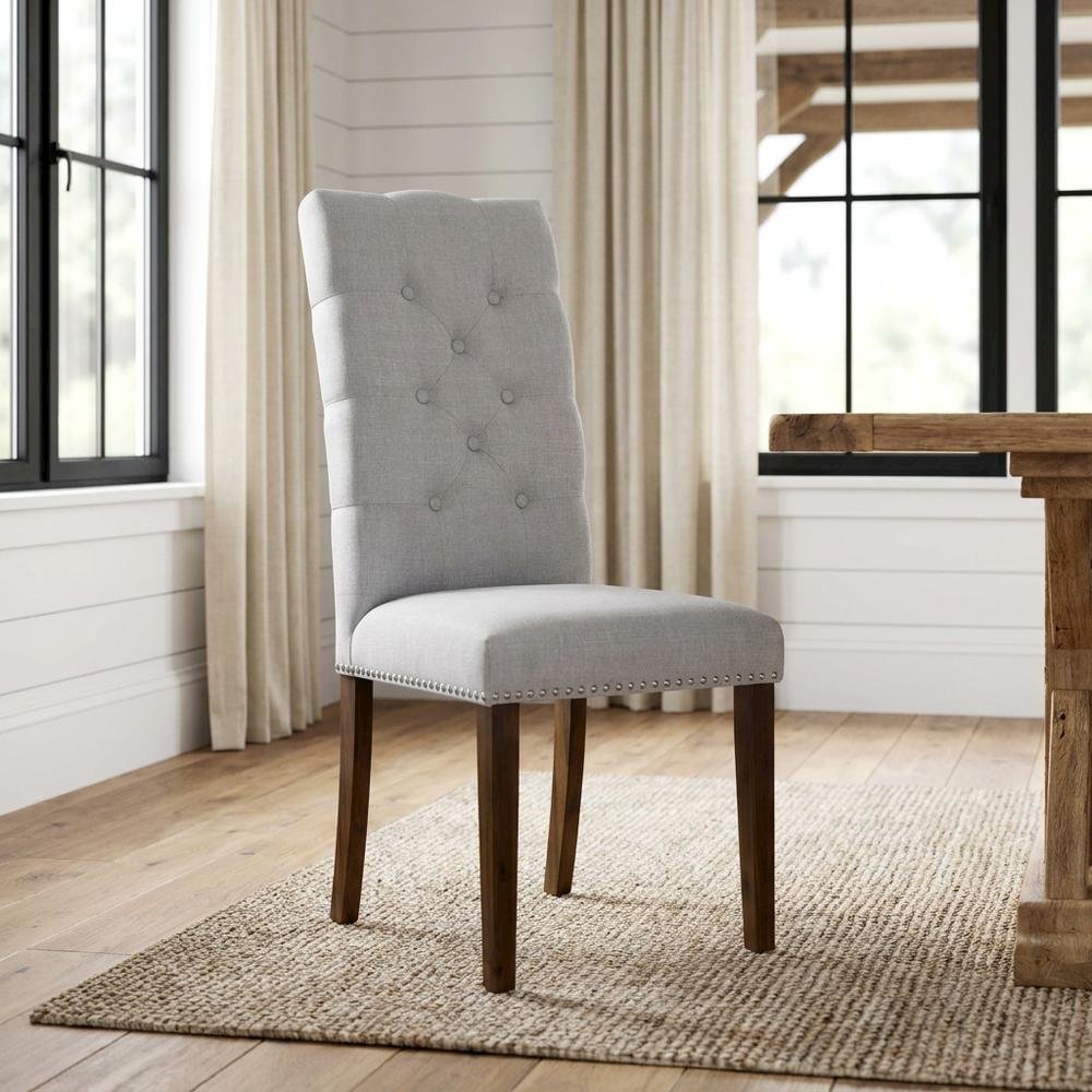 Upholstered Parsons Dining Chair with Walnut Legs for Kitchen or Dining Room, Set of 2. Picture 3