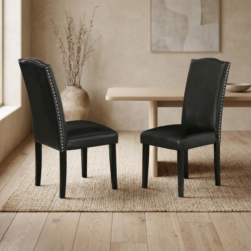 Faux Leather Parsons Dining Chairs with Nailhead Trim, Padded, Set of 2. Picture 4