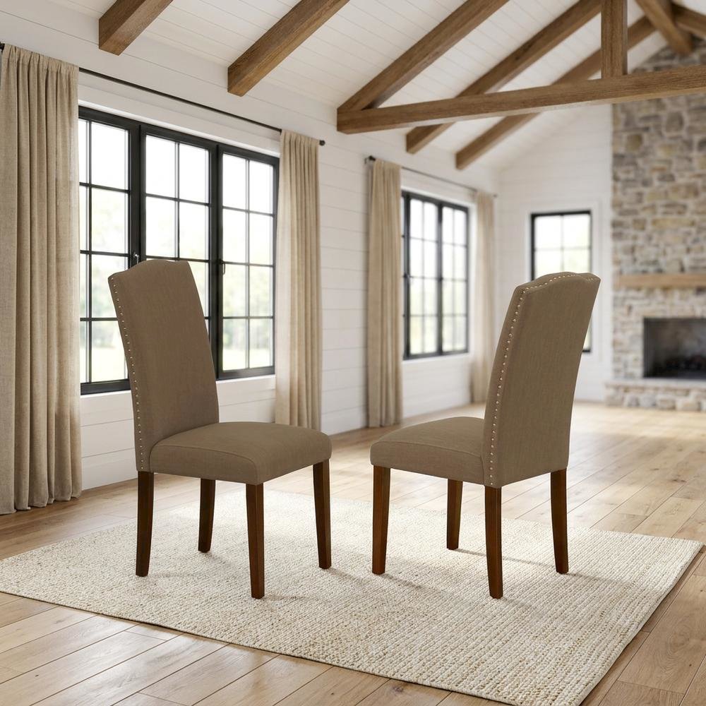 Upholstered Parsons Dining Chair with Wood Frame for Dining Room, Mahogany, Set of 2. Picture 3