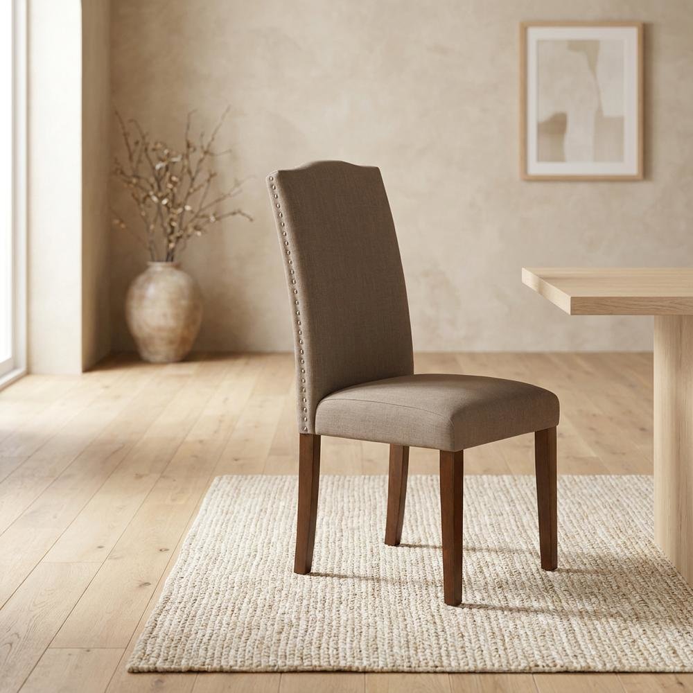 Upholstered Parsons Dining Chair with Wood Frame for Dining Room, Mahogany, Set of 2. Picture 4