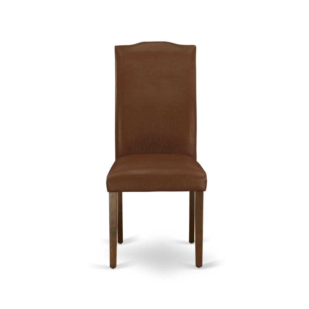 AMEN3-MAH-66 3 Piece DINETTE SET - 1 Wooden Dining Table and 2 Brown Upholstered Chairs - Mahogany Finish. Picture 5