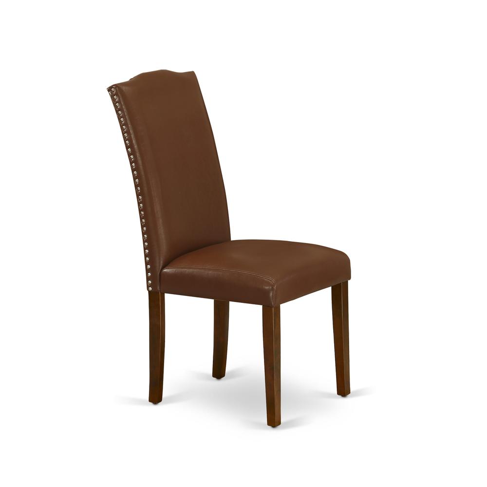 AMEN3-MAH-66 3 Piece DINETTE SET - 1 Wooden Dining Table and 2 Brown Upholstered Chairs - Mahogany Finish. Picture 6