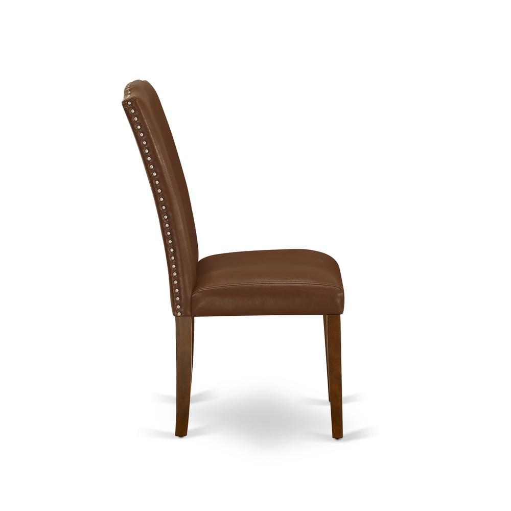 AMEN3-MAH-66 3 Piece DINETTE SET - 1 Wooden Dining Table and 2 Brown Upholstered Chairs - Mahogany Finish. Picture 7