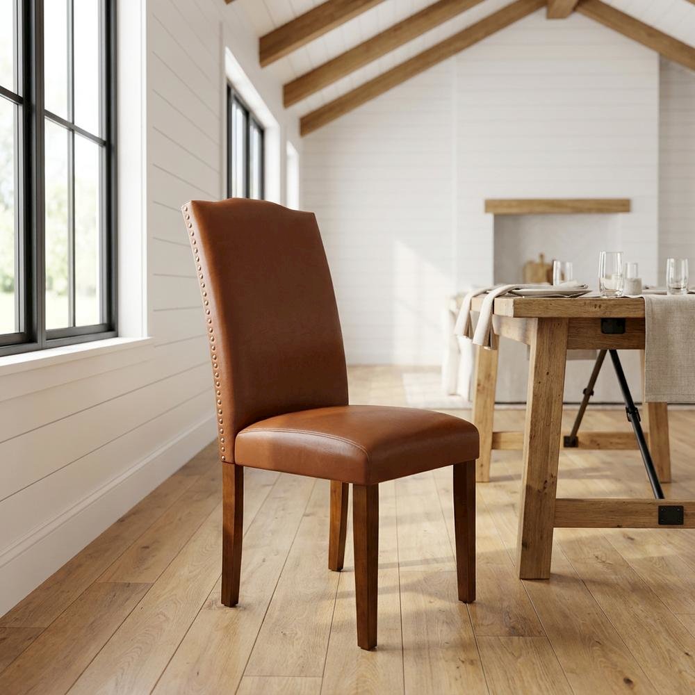 Upholstered Parsons Dining Chair with High Back, Mahogany, Set of 2. Picture 3