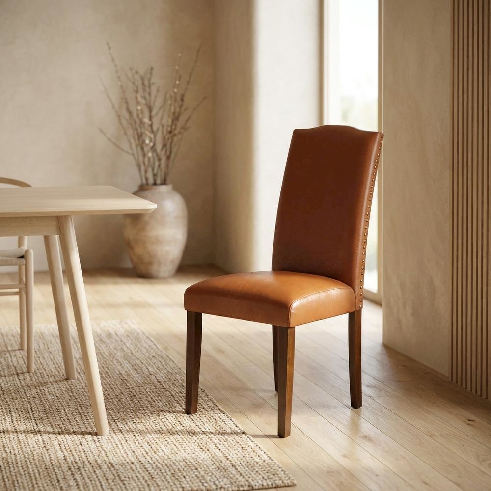 Upholstered Parsons Dining Chair with High Back, Mahogany, Set of 2. Picture 4