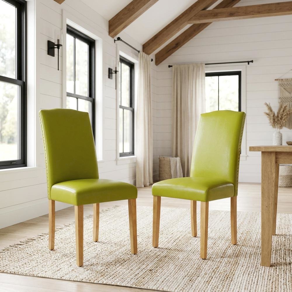 Parsons Dining Chair with High Back, Upholstered for Dining Room, Oak, Set of 2. Picture 3