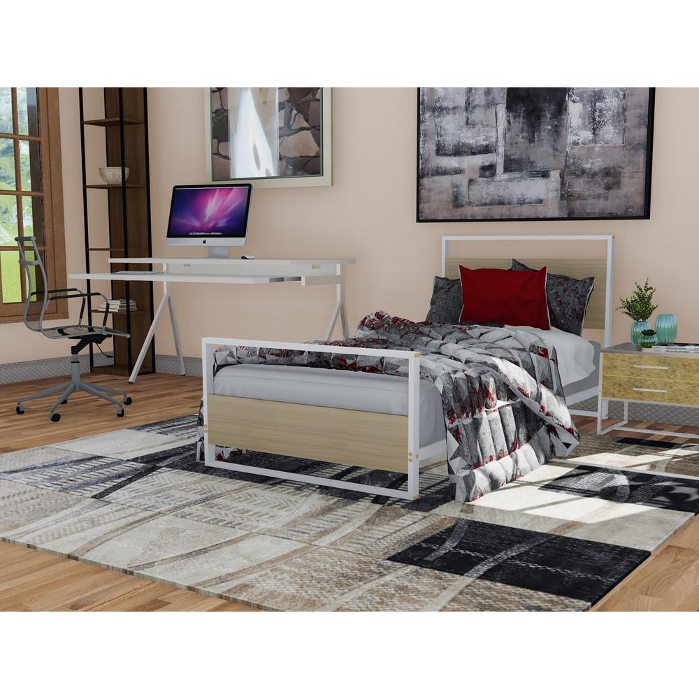 Erie metal bed frame with 4 Metal Legs - Lavish Bed in Powder Coating White Color and White Wood laminate. Picture 2