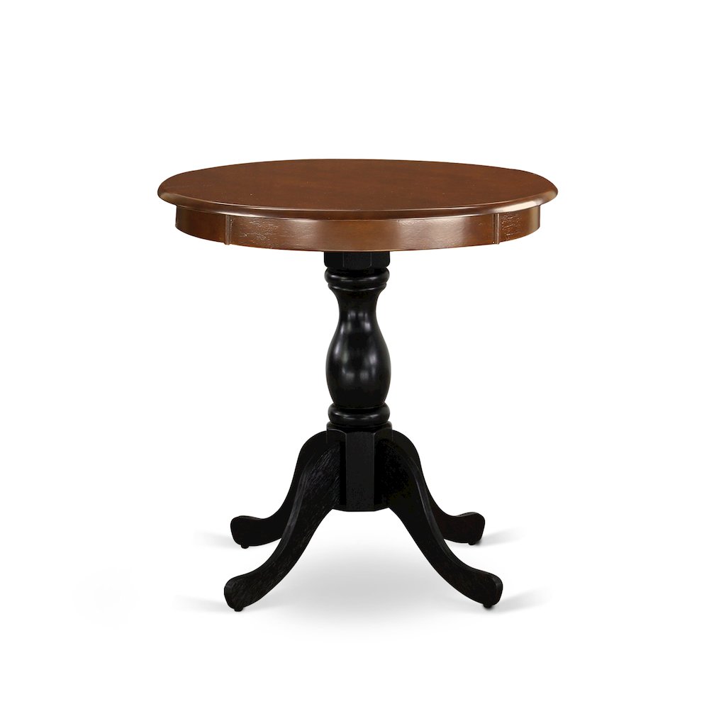 East West Furniture Eden 30" Round Dining Table for Small Space - Mahogany Top & Black Pedestal. Picture 1