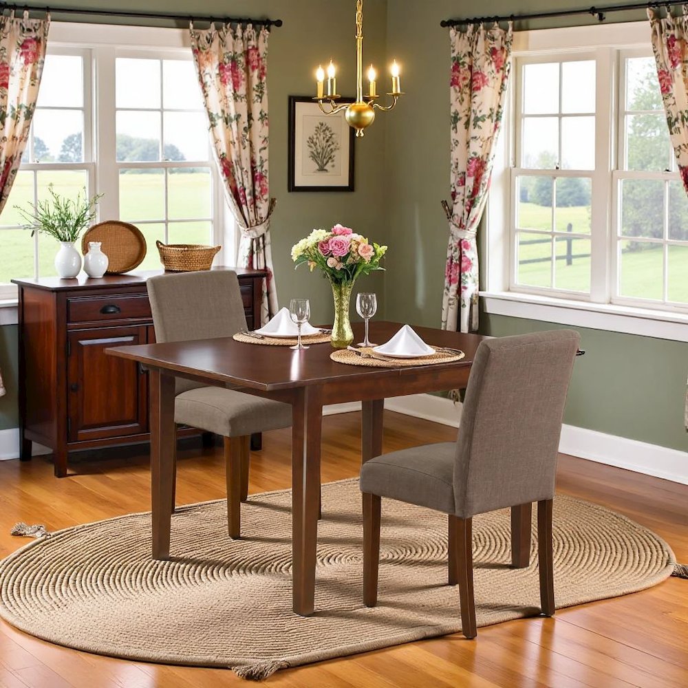 Solid Wood Drop Leaf Dining Table and Chairs for Small Spaces, Brown. Picture 2