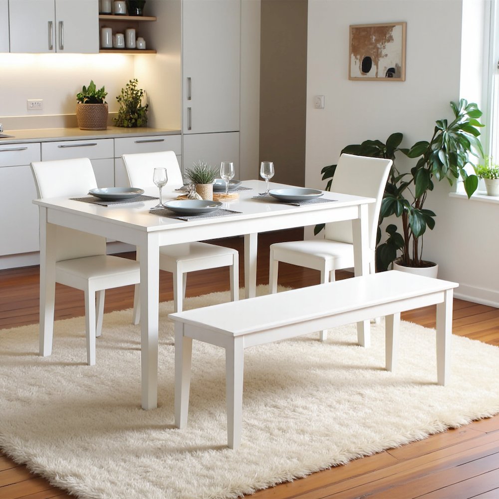 Elegant Solid Wood Dining Bench in White Sturdy Wooden Bench for Table. Picture 3