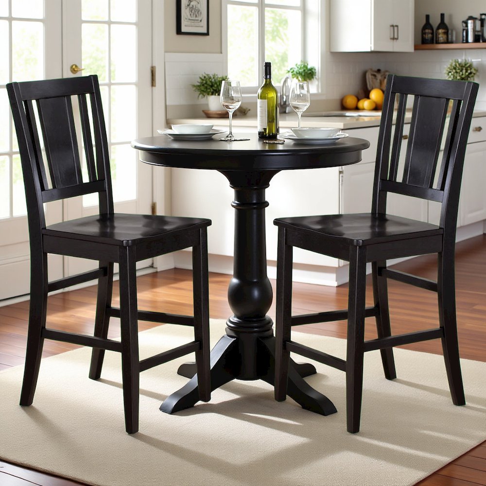 Elegant Counter Height Chairs – Wooden Bar Stools with Back, Black. Picture 3