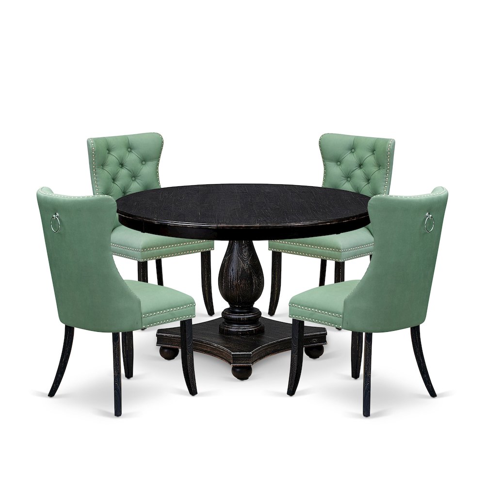 5 Piece Dining Set Includes 48" Round Table In Willow Green Color. Picture 1