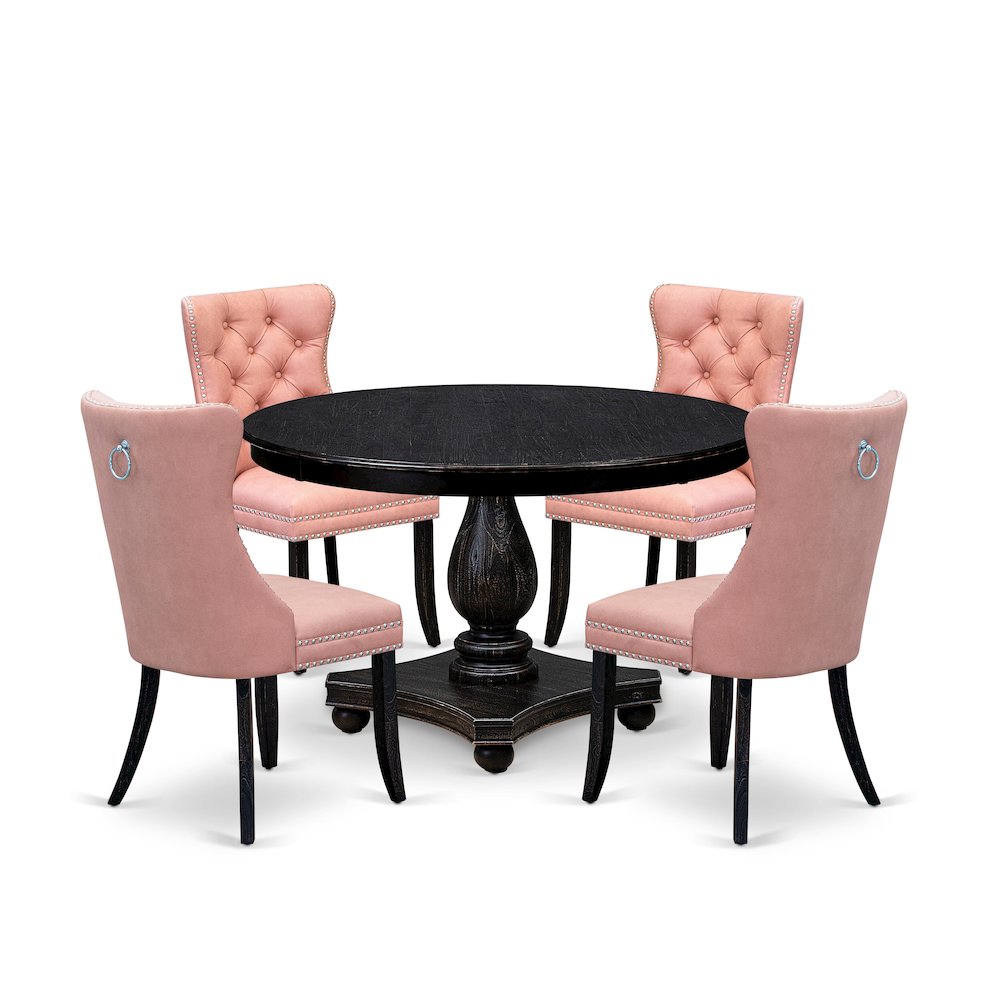 5 Piece Dining Set For 4 Consists Of 48" Round Table In Beige Red Color. Picture 1