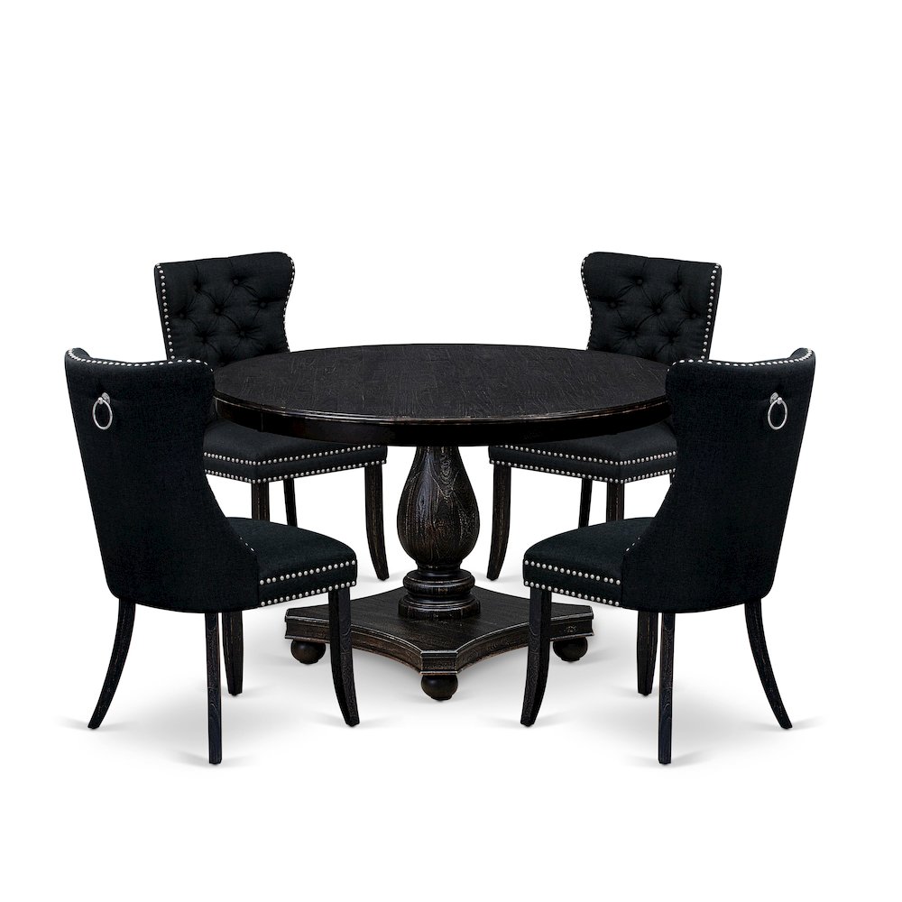 5 Piece Dining Room Set For 4 Includes 48" Round Table In Black Color. Picture 1