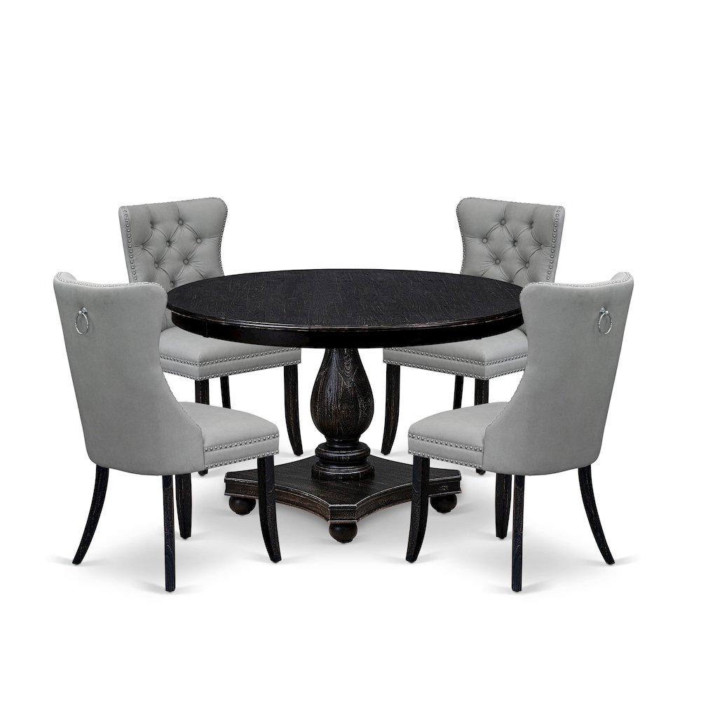 5 Piece Dining Table Set Consists Of 48" Round Table In Light Gray Color. Picture 1