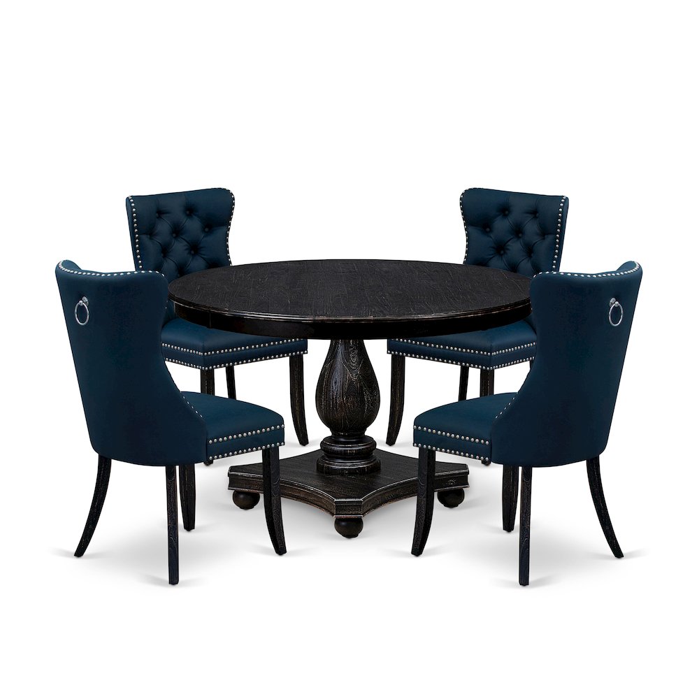 5 Piece Dining Table Set Includes 48" Round Table In Navy Blue Color. Picture 1