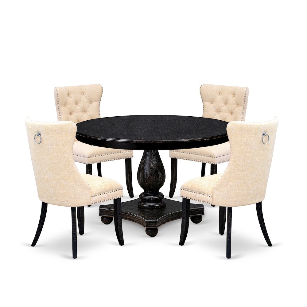 5-Piece Kitchen Set A Kitchen Table, 4 Light Beige Linen Fabric Dinner Chair. Picture 1