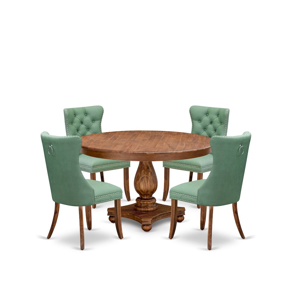 5-Piece Dining Table Set Of A Kitchen Table, 4 Willow Green Dining Chairs. Picture 1