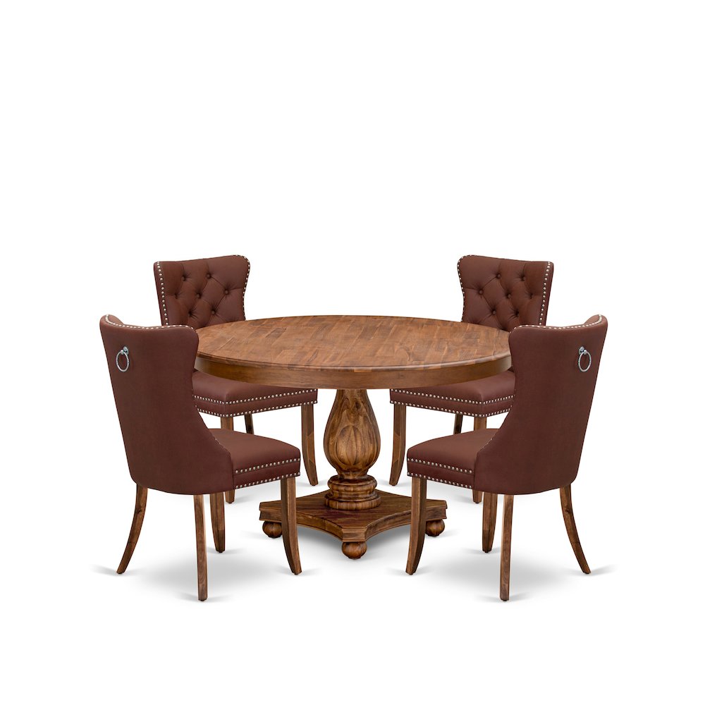 5-Pc Kitchen Table Set Consist A Modern Kitchen Table And 4 Burgundy Chairs. Picture 1