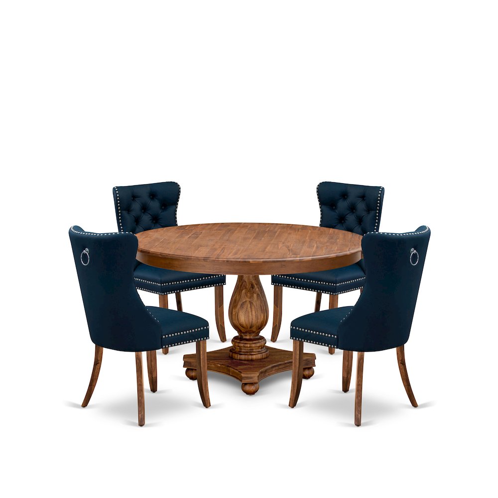 5-Pc Mid Century Dining Set Consist A Modern Kitchen Table, 4 Navy Blue Chairs. Picture 1