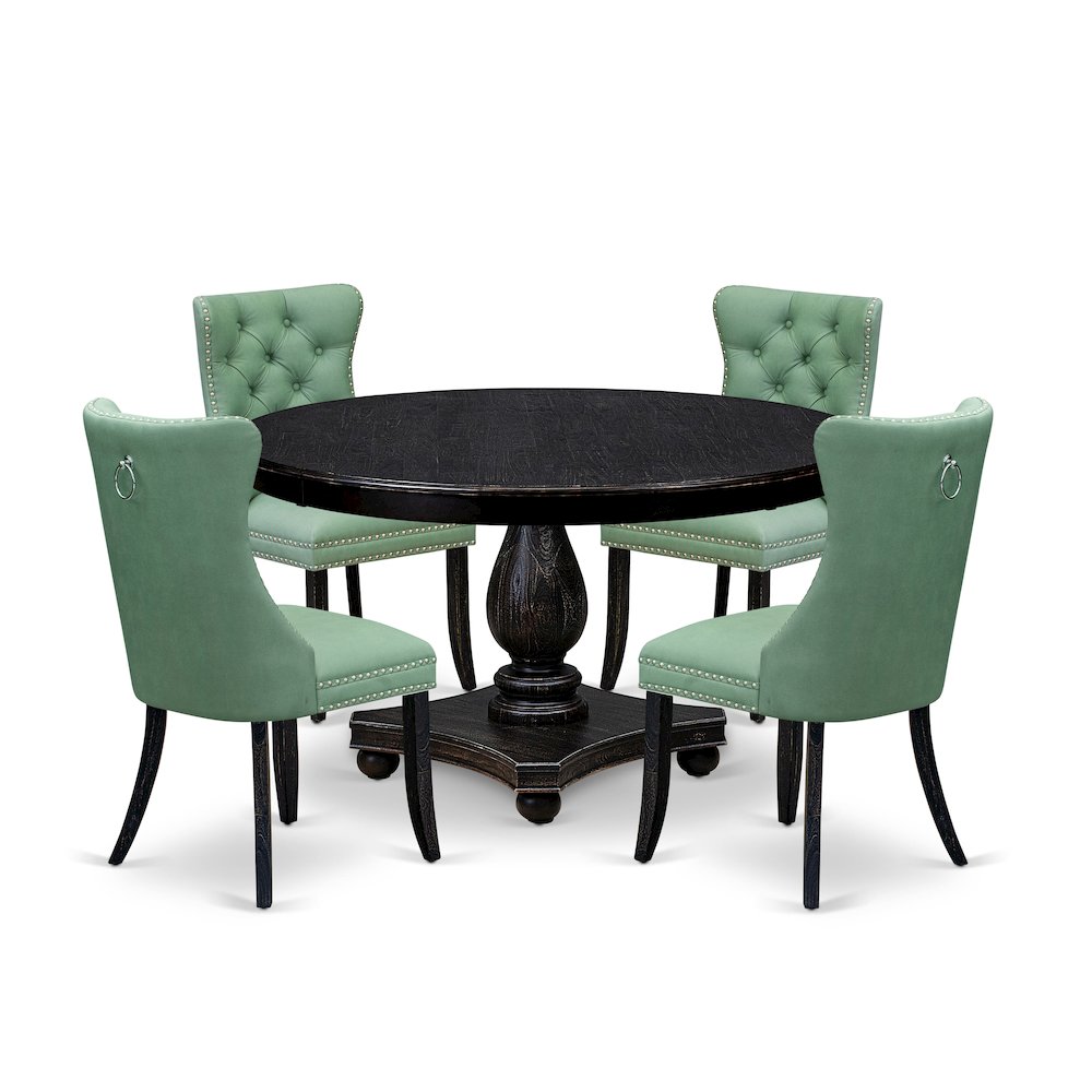 5 Piece Dining Set Consists Of 54" Round Table In Willow Green Color. Picture 1