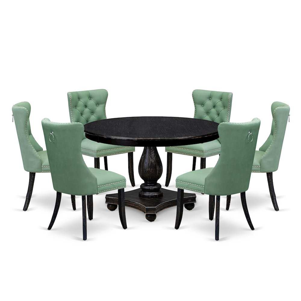 7 Piece Dinette Set Consists Of 48" Round Table In Willow Green Color. Picture 1