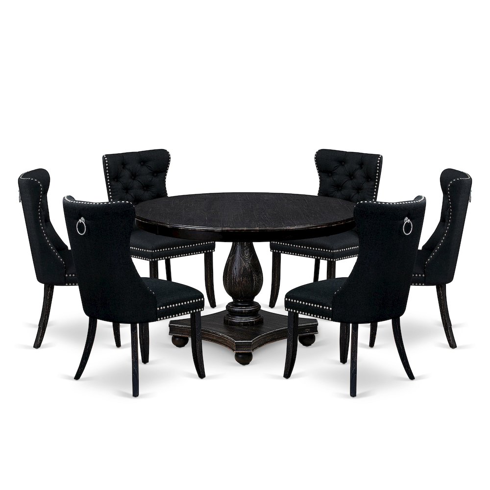 7 Piece Kitchen Table Set Consists Of 48" Round Table In Black Color. Picture 1