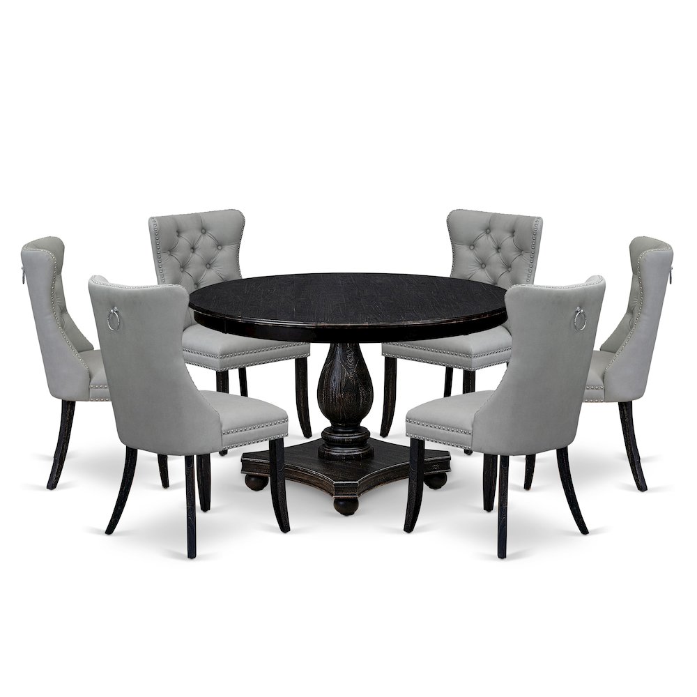 7 Piece Dining Table Set Contains 48" Round Table In Light Gray Color. Picture 1