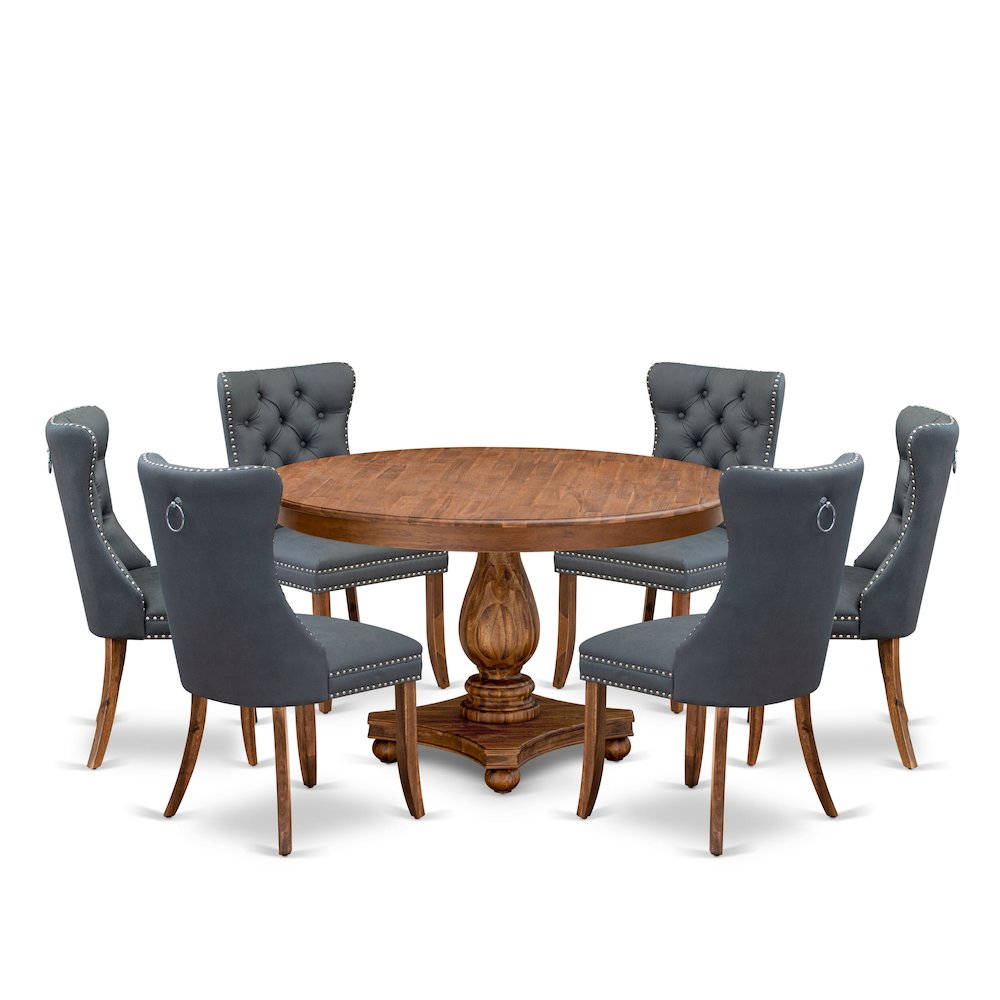 7-Piece Dining Table Set Of A Kitchen Table, 6 Platinum Gray Dining Room Chairs. Picture 1