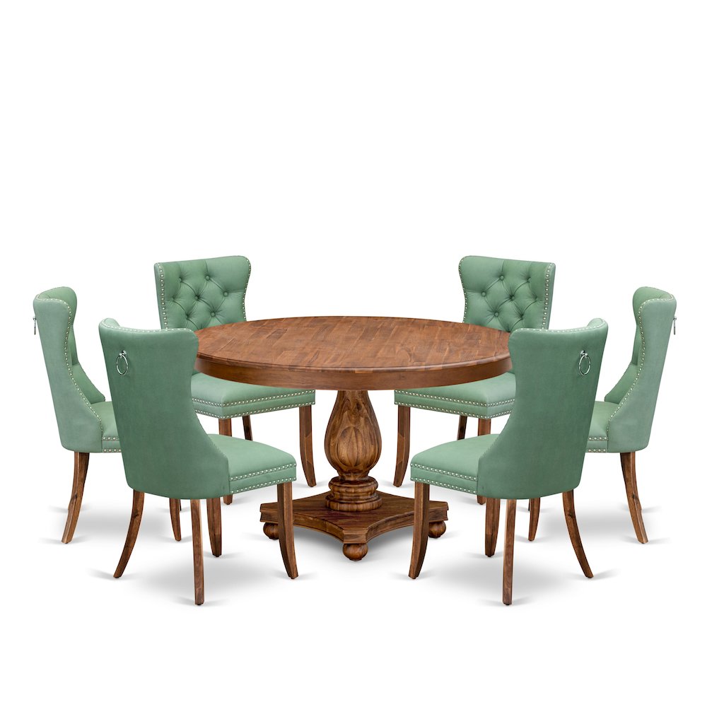 7-Piece Kitchen Table A Dining Table And 6 Willow Green Kitchen Chairs. Picture 1