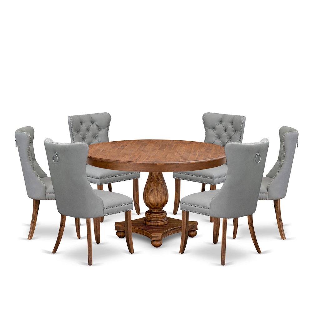 7-Pc Modern Dining Set Contain A Modern Table, 6 Light Gray Upholstered Chairs. Picture 1