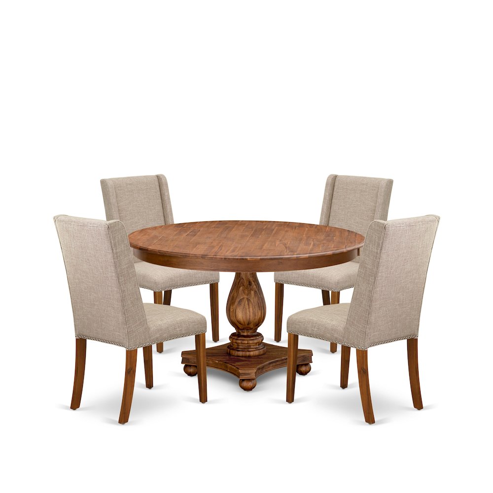 5-Piece Dining Table Set Of A Mid Century Table, 4 Light Tan Dinner Chairs. Picture 1