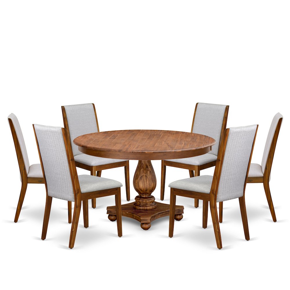 7-Piece Mid Century Modern Dining Table Set A Modern Table, 6 Grey Fabric Chairs. Picture 1