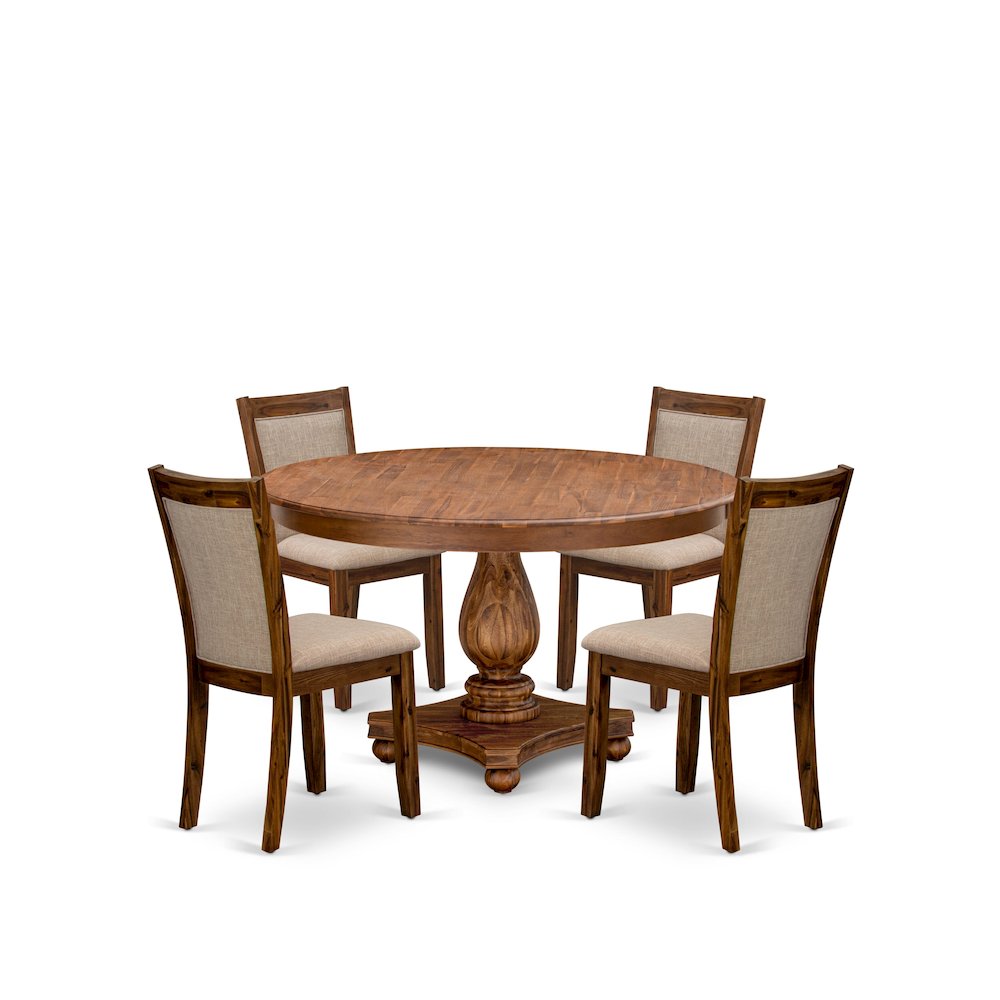5-Pc Kitchen Table Set Of A Pedestal Kitchen Table, 4 Light Tan Dining Chairs. Picture 1