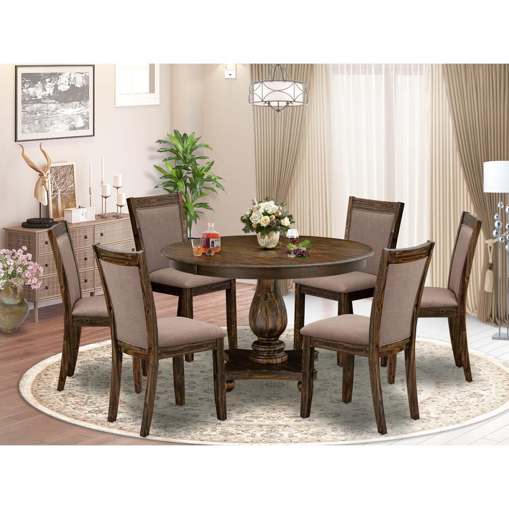 East West Furniture 7-Pc Table Set - Dining Table and 6 Coffee Color Parson Dining Chairs with High Back - Distressed Jacobean Finish. Picture 2