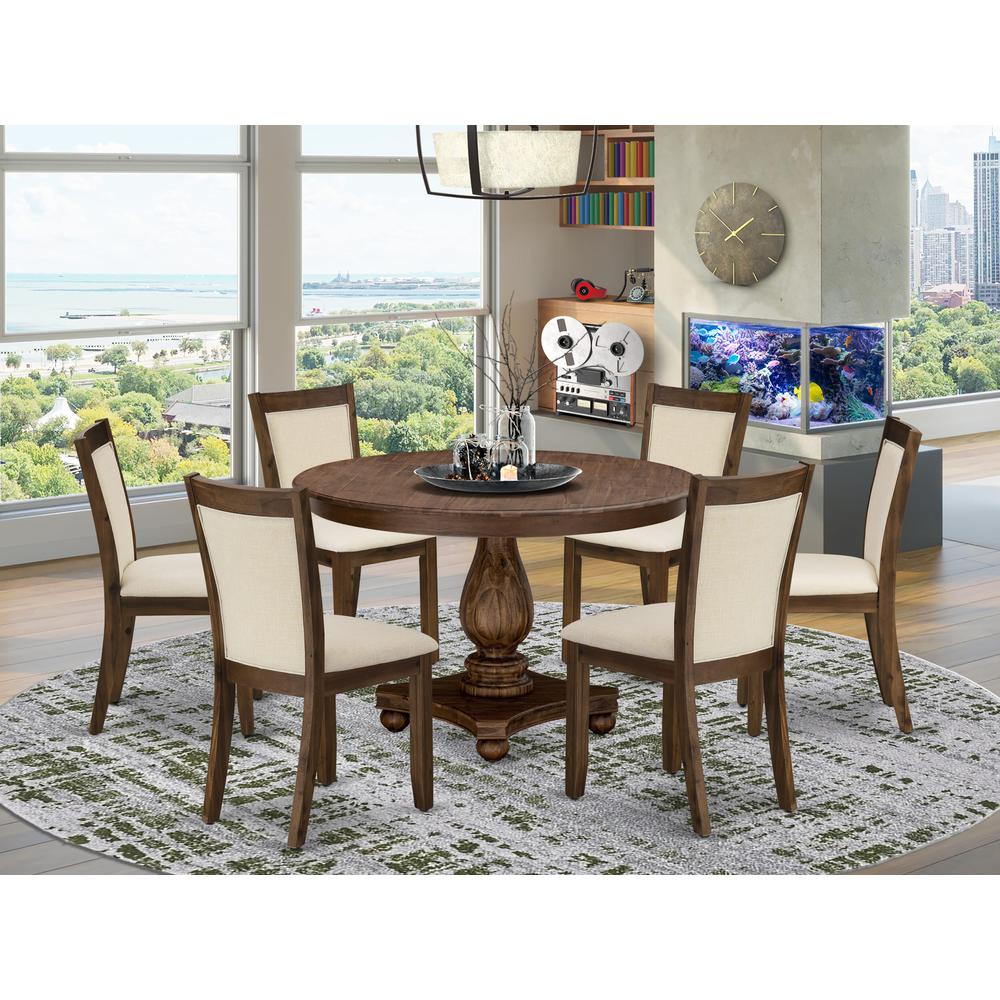 East West Furniture 7-Piece Dinning Table Set - A Gorgeous Wood Table and 6 Wonderful Light Beige Linen Fabric Dining Chairs with Stylish High Back (Sand Blasting Antique Walnut Finish). Picture 2