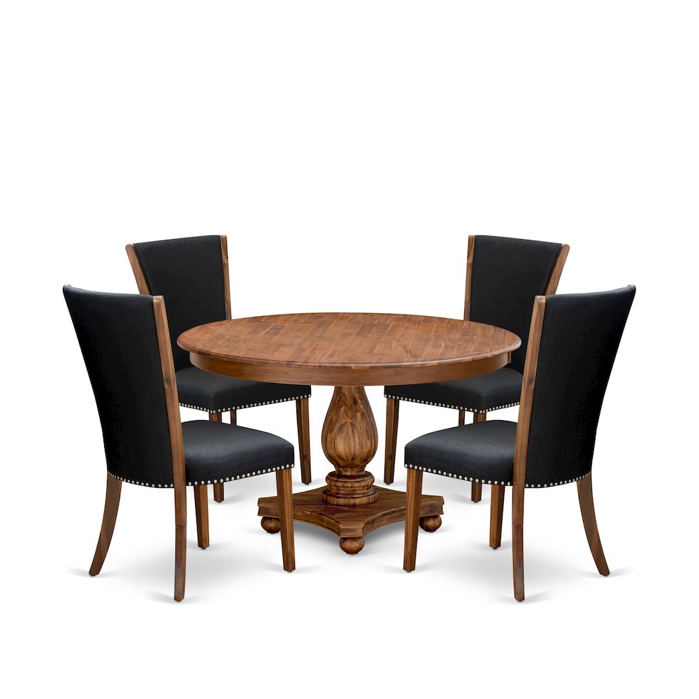 5 Piece Dinette Set Contains 54" Round Kitchen Table In Black Color. Picture 1