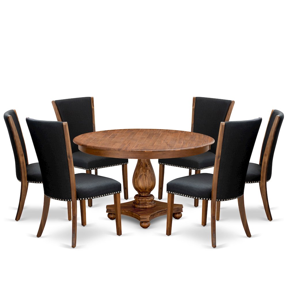 7 Piece Dining Table Set For 6 Includes 54" Round Table In Black Color. Picture 1