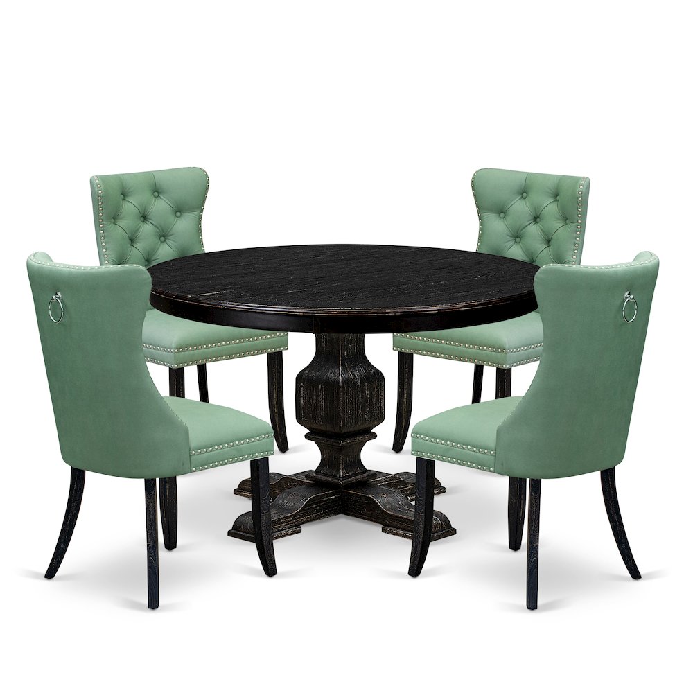 5 Piece Dining Set Contains 48" Round Table In Willow Green Color. Picture 1
