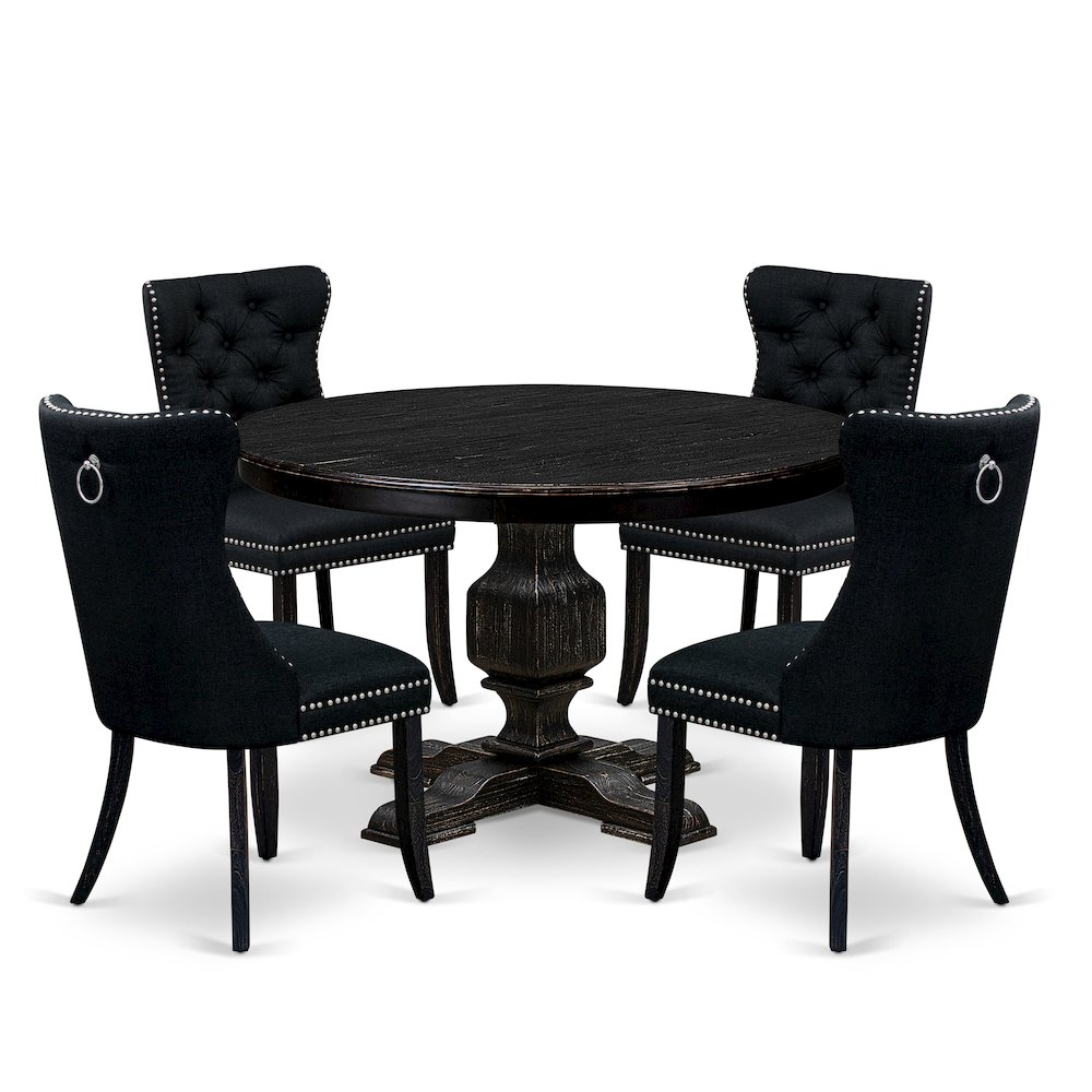 5 Piece Dining Room Set For 4 Contains 48" Round Table In Black Color. Picture 1