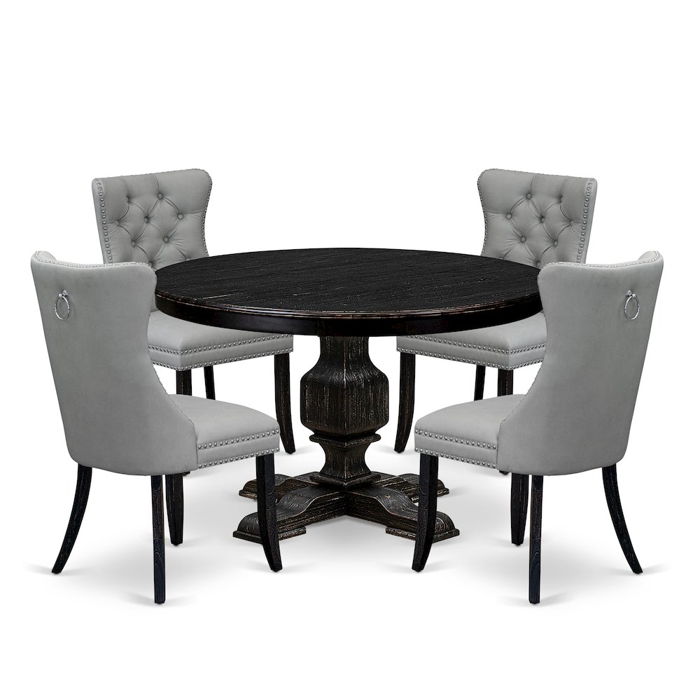 5 Piece Dining Table Set Includes 48" Round Table In Light Gray Color. Picture 1