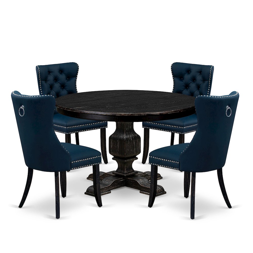 5 Piece Dining Table Set Contains 48" Round Table In Navy Blue Color. Picture 1